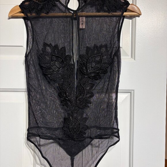 NWT - Victoria's Secret Mesh Embroidered Body Suit (Size: Small / Black) - Picture 1 of 3